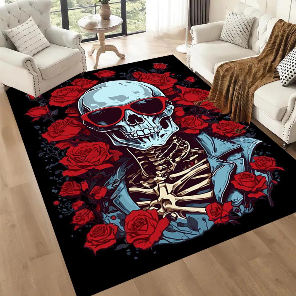Eerie Skull In Flames Floor Mats for Living Room, Bedroom and Room Decoration Are Suitable for Gifts.