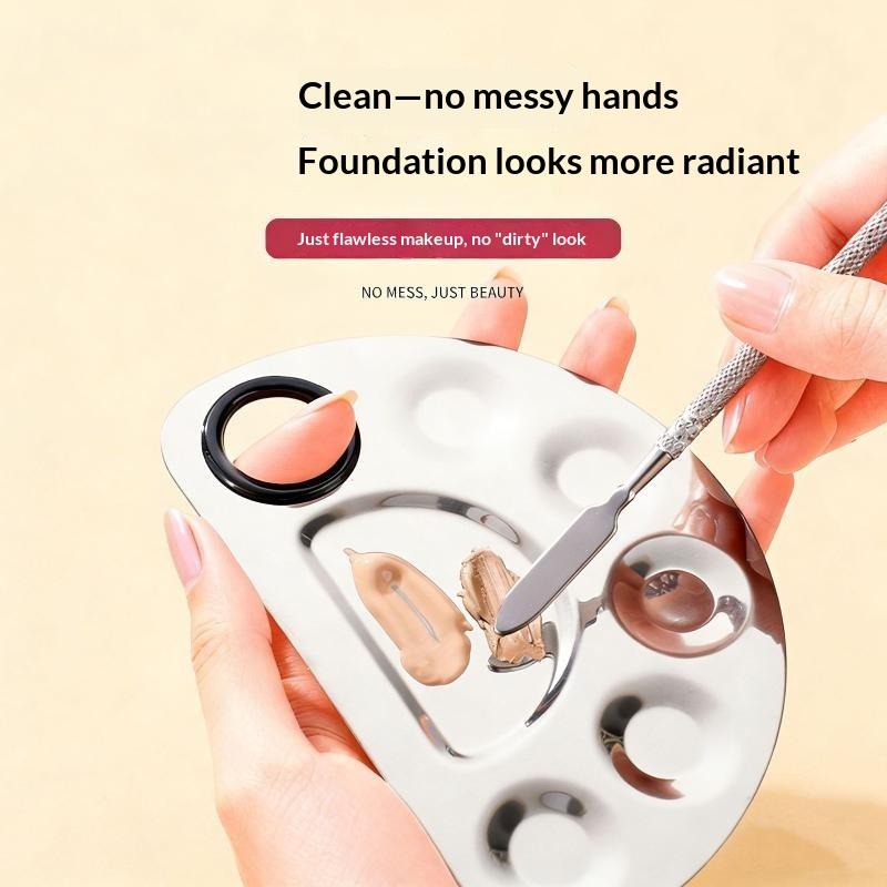 Stainless Steel Makeup Mixing Palette With Spatula For Mixing Foundation Lipstick Concealer Daily Professional Use