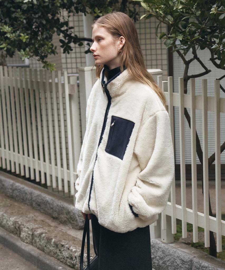 Siyazu Siot4174 Faux Shearling Zip-Up Jacket_Navy