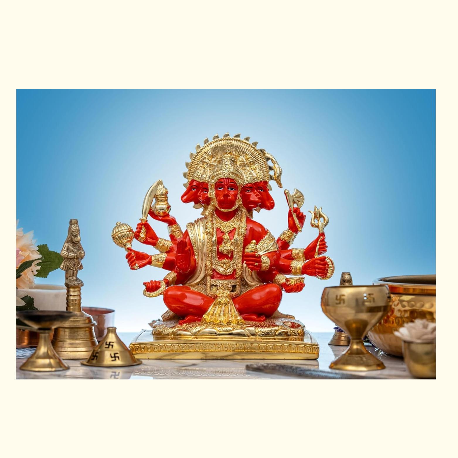 Gold Plated Panchmukhi Hanuman Idol Small - Panchmukhi Hanuman Statue - 3 Inch