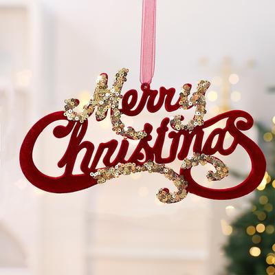 Wine Red Christmas Tree Pendant Gold Sequin Glitter Bow Snowflake Elk Hanging Ornaments Butterfly Dragonfly Flocking