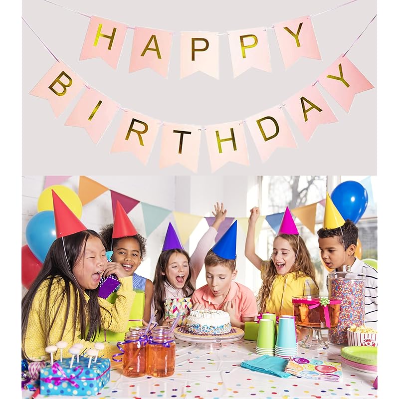 Pink Gold Happy Birthday Paper Letter Garland, Pink Gold Birthday Decorations, Garland, Birthday Banner, Birthday Decorations, Birthday Decorations,