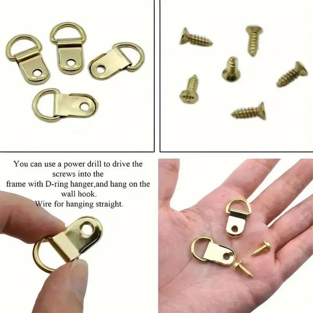 50pcs Hangers Picture Frame Hangers 50pcs Screws with Screw Hook Wall Triangle D-Ring D-type Design Multi-functional