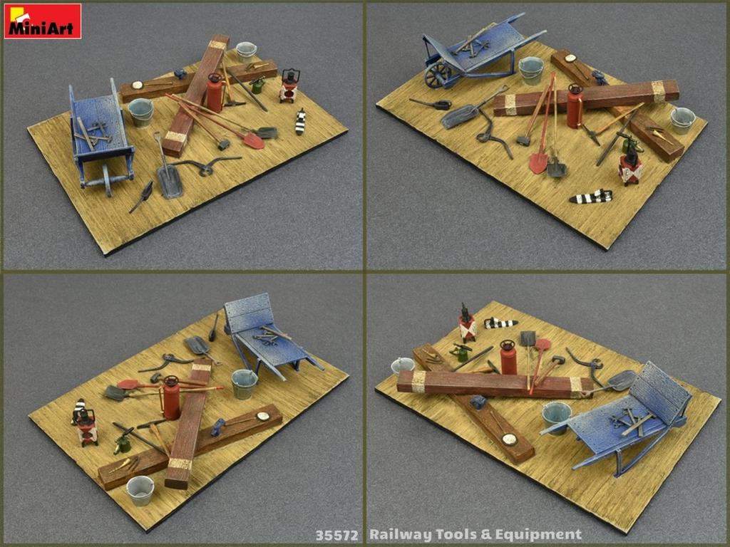 Miniart 1/35 Scale Railway Construction Tools and Equipment: Sleepers, Shovel, Wrench, Etc. Plastic Model MA35572