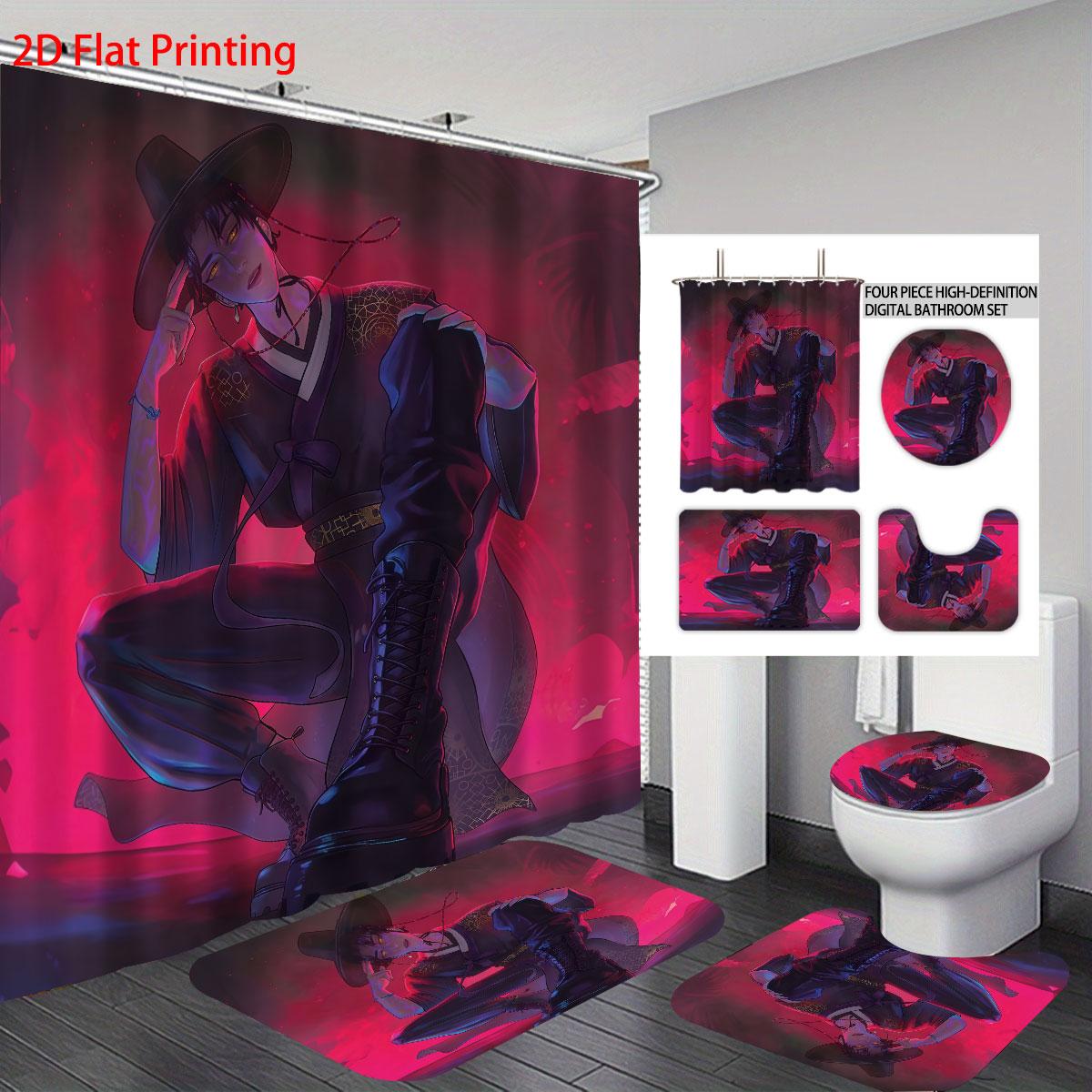 

Набор для ванной комнаты с принтом K-Pop «Охотники на демонов», 4 предмета: Водонепроницаемая шторка для душа 180X180 с 12 крючками, коврик для пола, коврик для туалета, U-образный коврик 4pcs