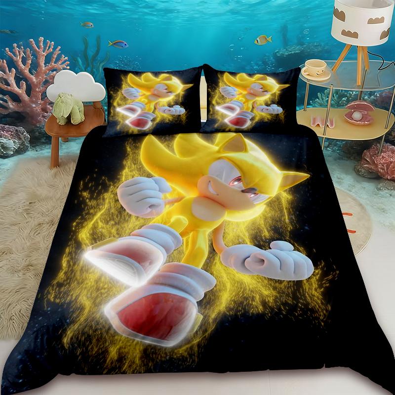 

Hedgehog Sonic Duvet Cover Set Cartoon Bedding Set with 2 Pillowcase Bedroom Dormitory Decor Children Gifts 135x200cm
