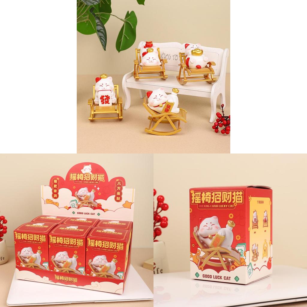 Resin Lucky Cat Figurine With Sitting Chair For Home Office Desk Decor