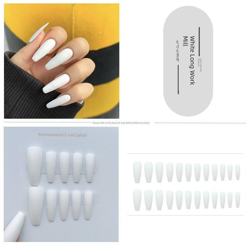 

Длинный чисто белый европейский и американский трапециевидный типс для накладных ногтей 18-Long Ballet White Frosted