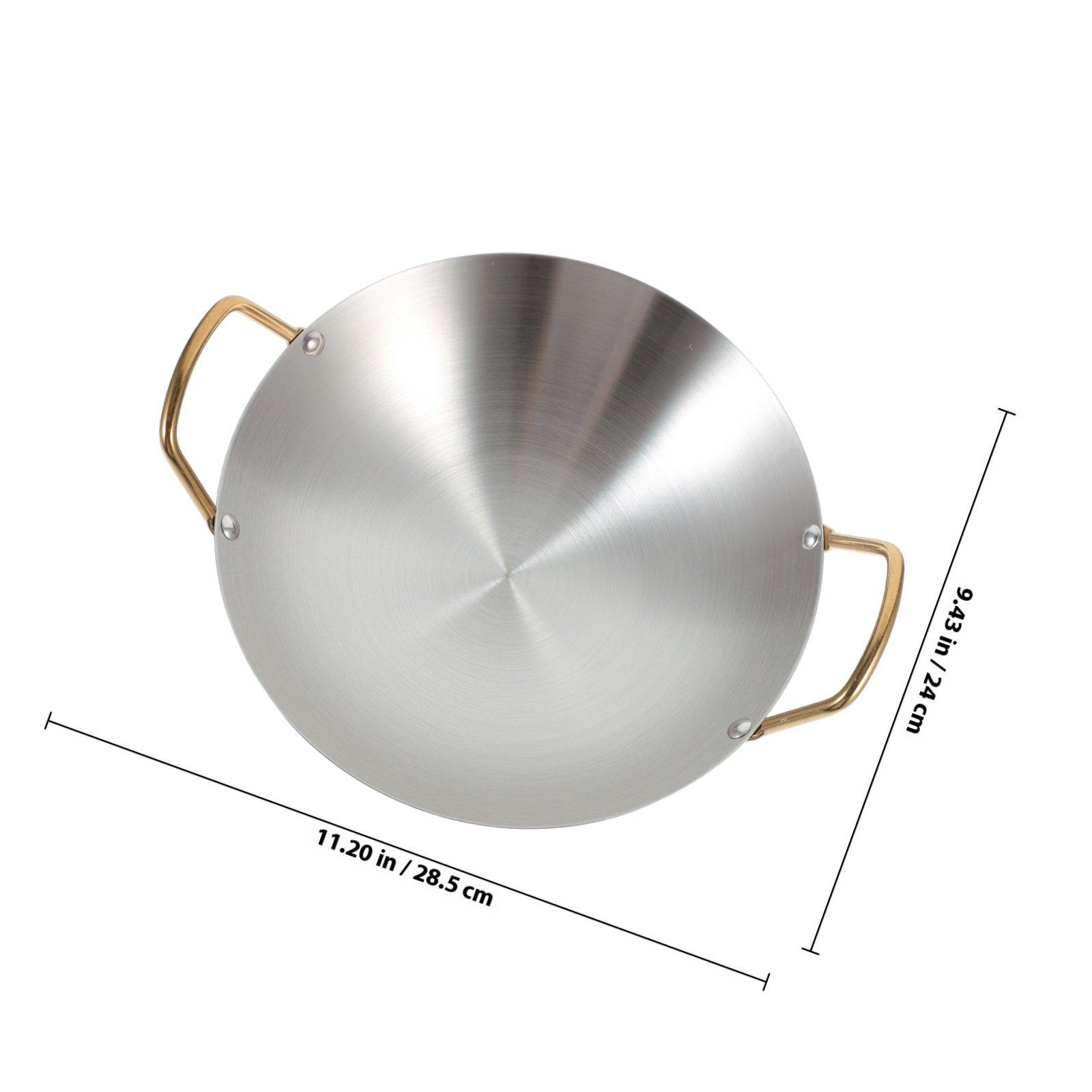 Premium Stainless Steel Nonstick Round Wok Pan with Double Ears for Home Cooking Easy Grip Anti Scalding Kitchen Utensil серебряный