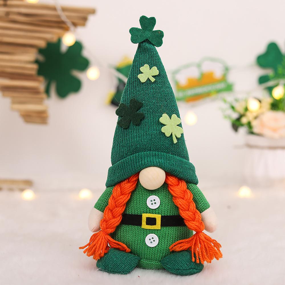 St. Patrick's Day Irish Guardian Saint Patrick Shamrock Knit Hat Couple Plush Dolls Party Decorations Home Desktop Decor