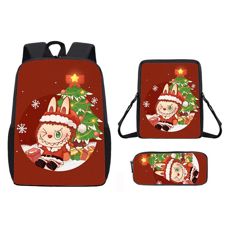 Christmas Backpack Cartoon Shoulder Bag Pencil Case Three Piece Set
