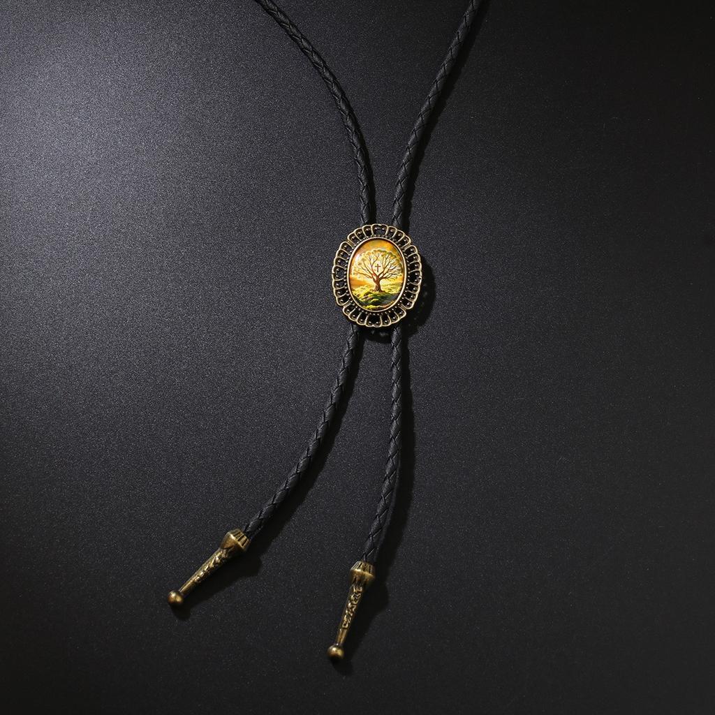 Vintage Round Leather Cord Pendant Necklace With Unique Fingerprint Design Bohemian Statement Jewelry For Women