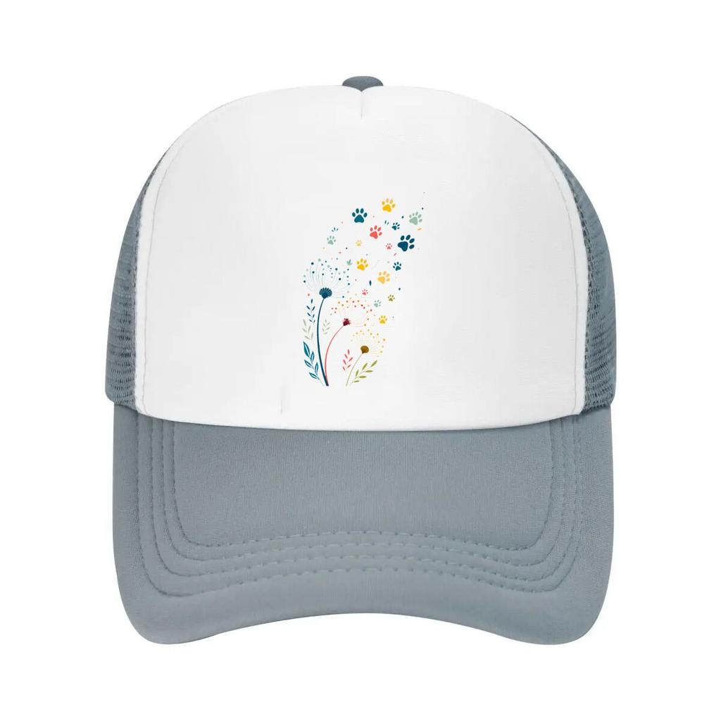 Whimsical Floral Paw Breeze Burst Mesh Baseball Cap Casual Hat Outdoor For Womens Unisex FeUnisex