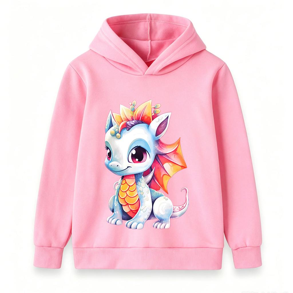 Cartoon Cute Little Dragon Print Kids Unisex Hoodie, Casual Long Sleeve Pullover Sweatshirt for Boys Girls, Cozy Loose Fit Outerwear for Daily Wear Ho