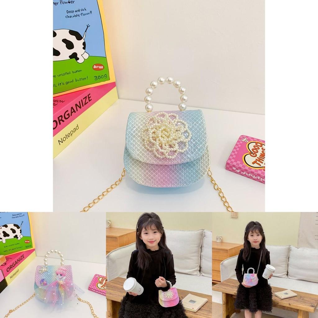 Fashionable Pearl Flower Handbag For Kids With Chic Chain Strap In Blue Purple And Pink