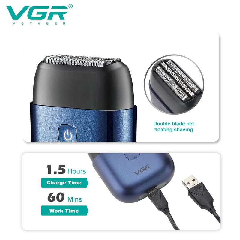 VGR V-340 Shaver Professional Electric Razor Reciprocating Shaving Machine IPX7 Waterproof Beard Trimmer Mini Shaver for Men Safe and Skin-friendly