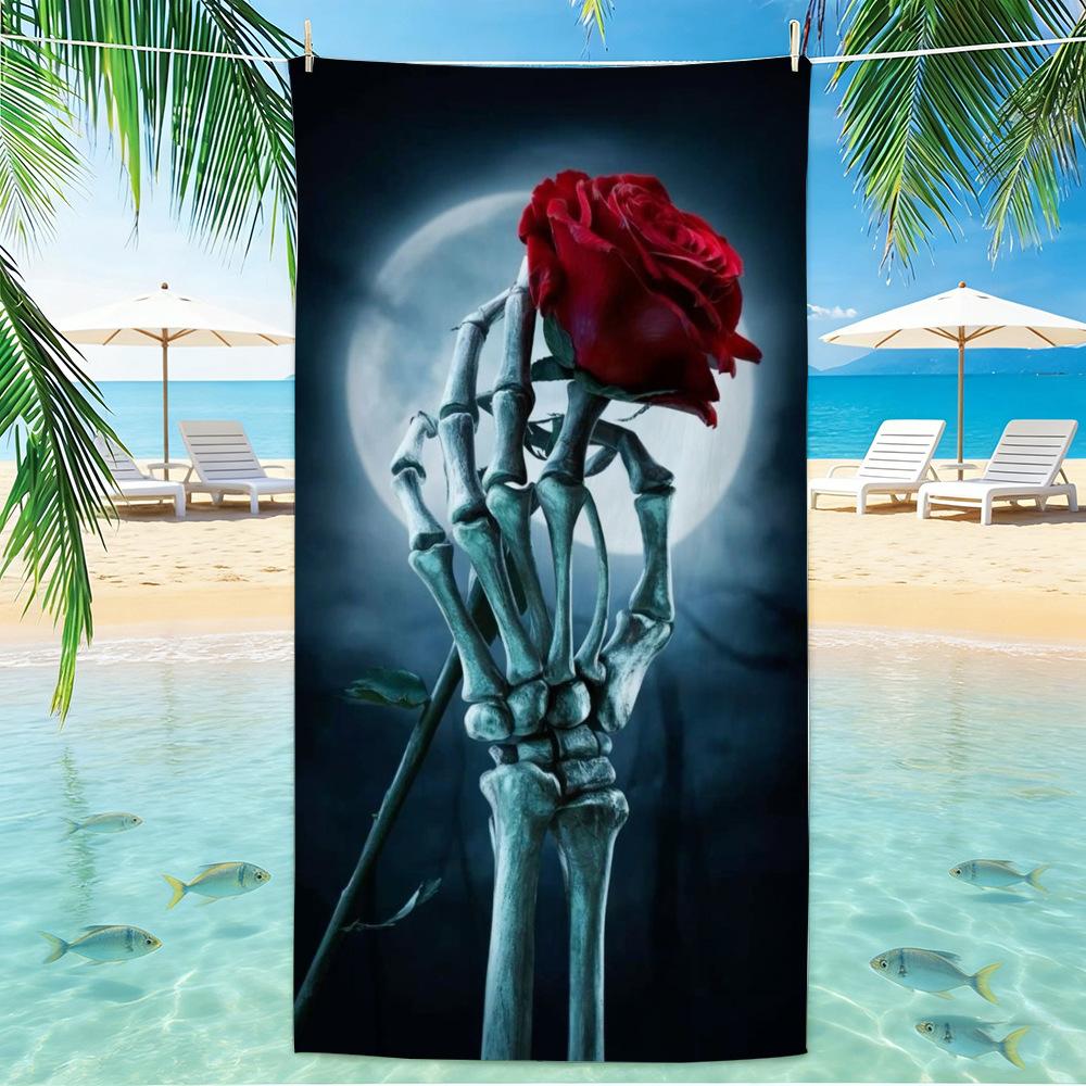 Skull Beach Towel Microfiber for Gym Travel Fitness Spa Women Girl Quick Dry Sandless Large Towels Bathroom Beach Towel