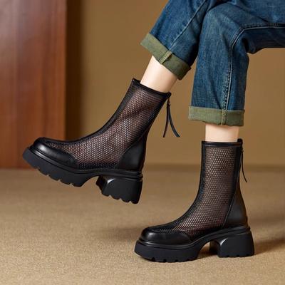 Women's Summer Thin Thick Heel Thick Bottom Height Increase Hollowing Sandal Boots Female
