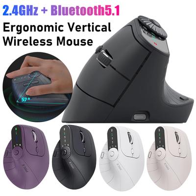 Ergonomic Vertical Mouse 2.4GHz Bluetooth Wireless Optical Mouse Adjustable 1000-2400 DPI Rechargeable Laptops PC Computer Mice