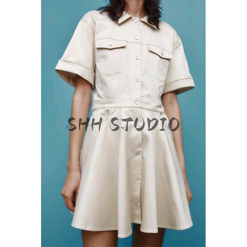 Spring New Women's Clothing French Style Retro Lapels Short Sleeve Back Pleated Wide Hem Short Dress 4661328