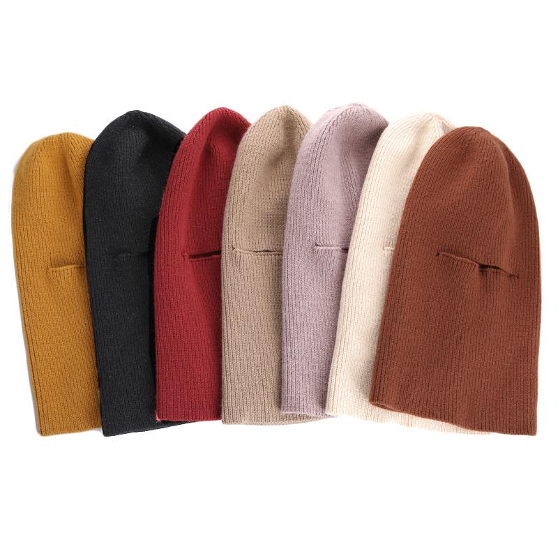 Ear Protector Knitted Pullover One Hole Windproof Mask Knitted Hat Winter Ski Wool Hat Women