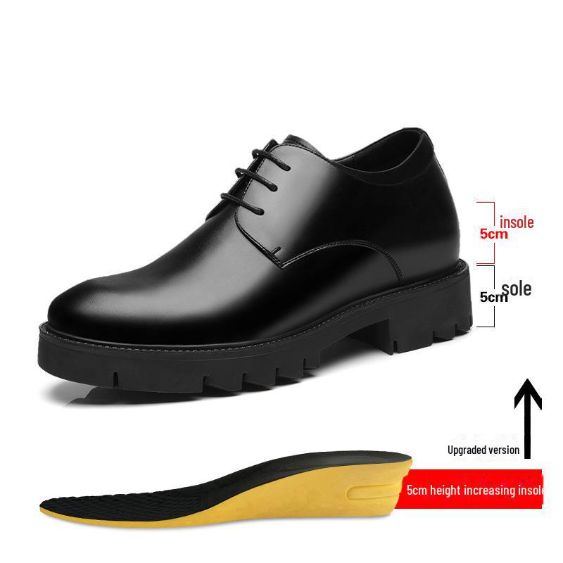 Spring Men's Genuine Leather Breathable Business Shoes - British Formal, Thick Sole, Height-Increasing, All-Match Korean Style