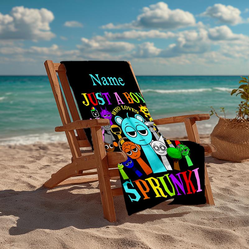 Custom Name Ultra-Soft Beach Towel with Sprunki Theme,Ideal for Pool - Camping, Diving - Perfect Travel Essential, Vibrant Beach Towel.