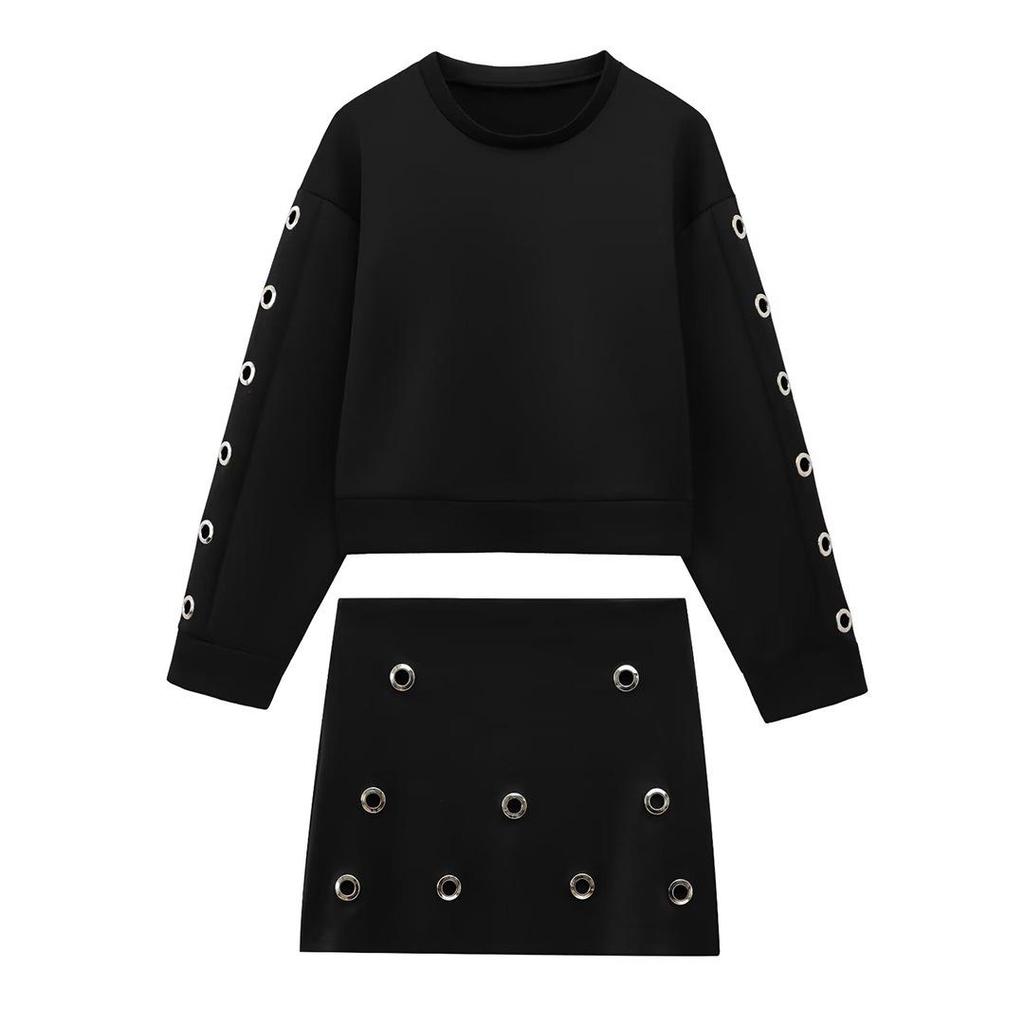 2025 Spring Women's European & American Fashion Long Sleeve Sweatshirt and Skirt Set