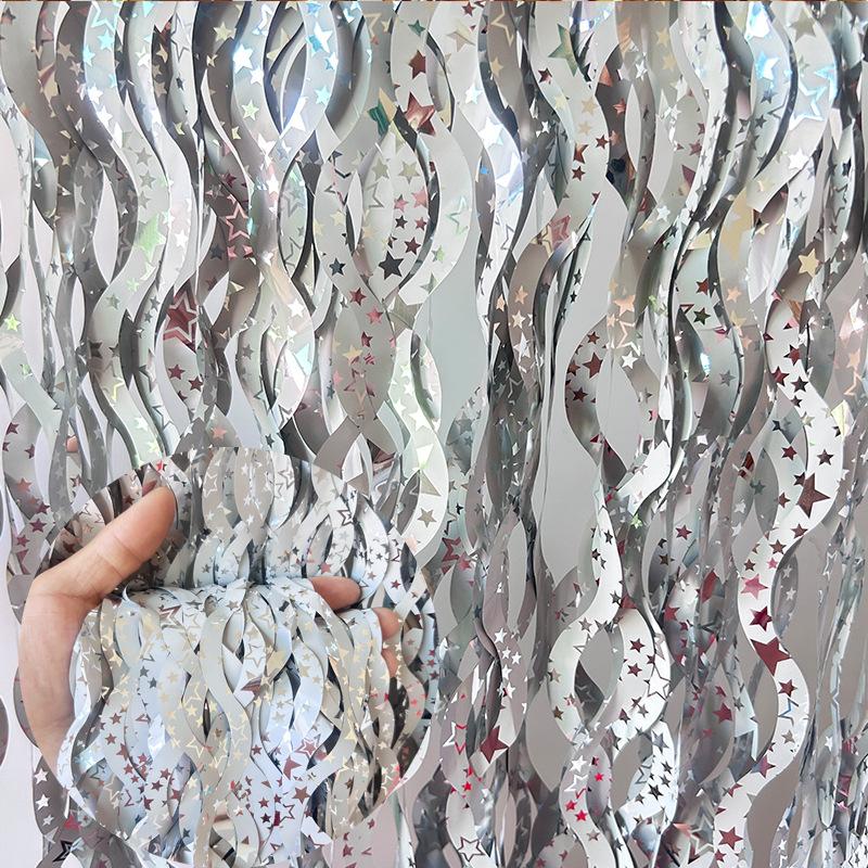 Birthday Decoration Curtains Party 1*2m Tinsel Foil Fringe with Star Photo Backdrop Streamers for Festive Eve Wedding Halloween
