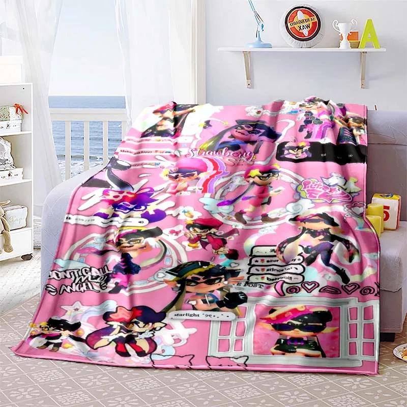 Gra 3D, Splatoon, Modny Uroczy Kreskówkowy Miękki Pluszowy Koc, Koc Flanelowy Pokój Gracza Łóżko Sofa Koc na Drzemkę grinch