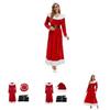 Women Elegant Velvet Long Dress With Hat And Belt For Christmas And Holiday Events
