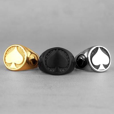 Poker Spades Good Luck Stainless Steel Mens Rings Punk Hip Hop Unique For Male Boyfriend Biker Jewelry Creativity Gift