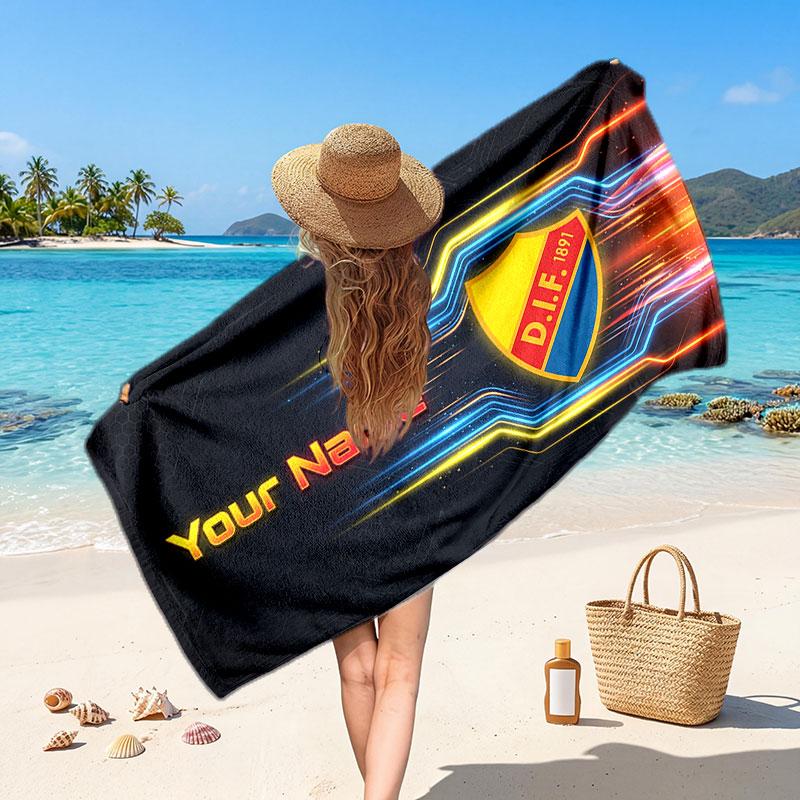 Djurgårdens IF Custom Beach Towel, Personalized Name Text Print, Football Logo Soft Quick‑Dry Towel Holiday Gift