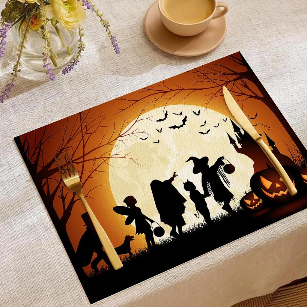 Halloween Heat-Resistant Placemats Festive Home Decor Kitchen Living Room Table Pads Durable Decorative Mats Party Supplies