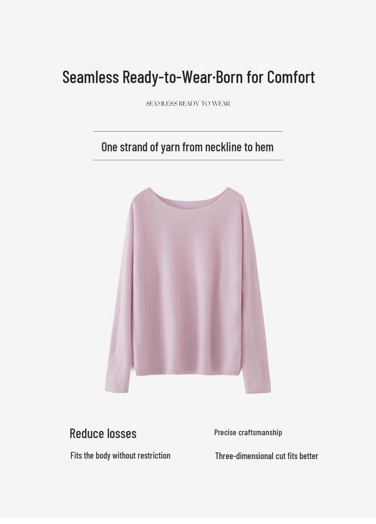Women's Seamless Cashmere Loose Knit Sweater - Round Neck Pullover, Versatile Thin Wool Top
