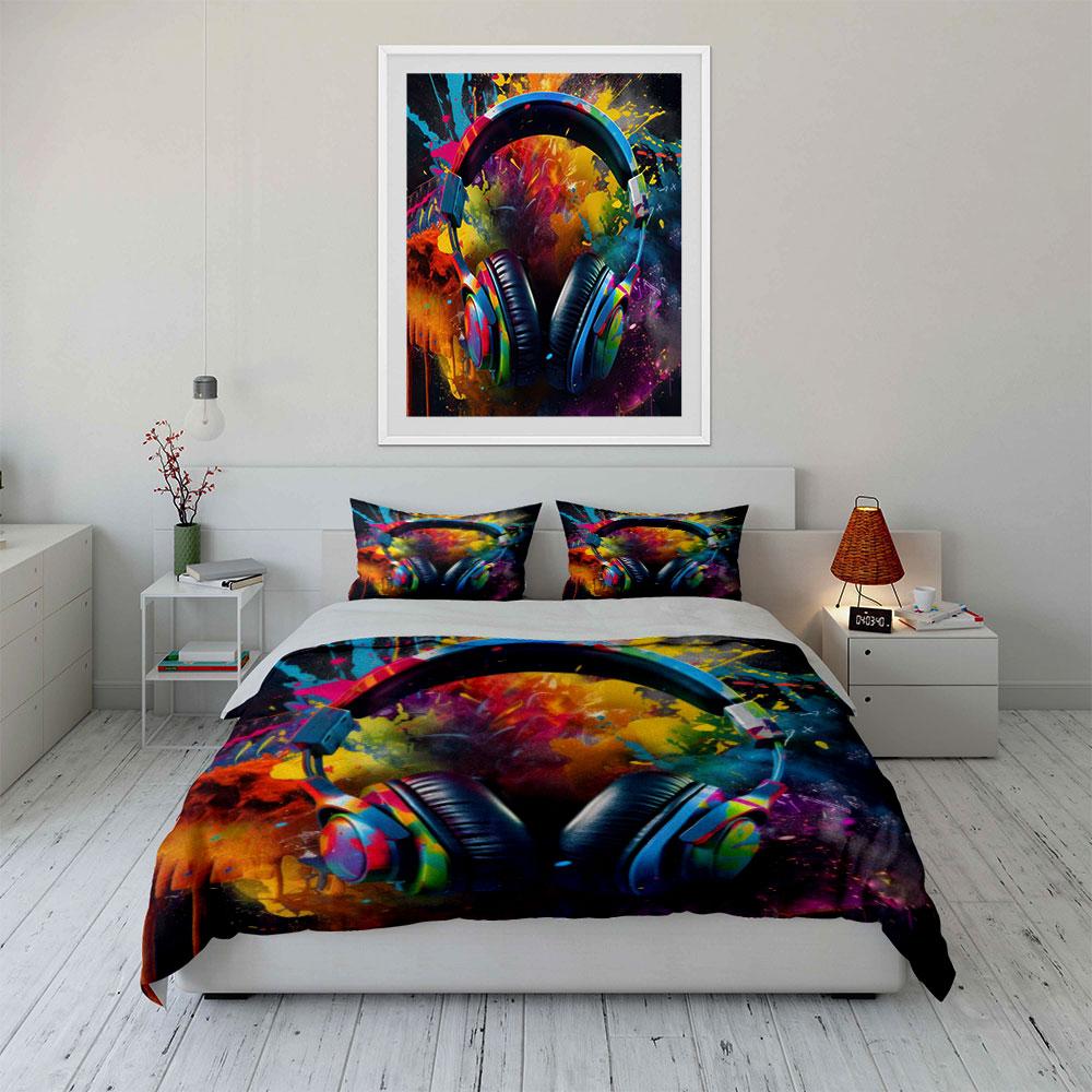 Colorful Headphone Set For Music Multiple Sizes Kid'S And Adults' Bedroom Exquisite 3Pc Bedding Set, Gift