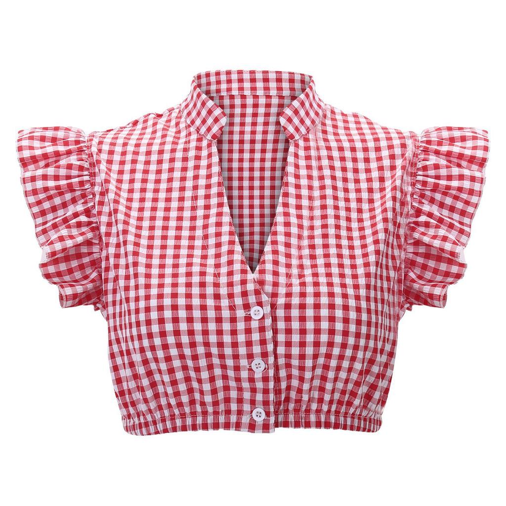 Traditional Women's Casual Short-Sleeve Plaid Shirt Beer Festival