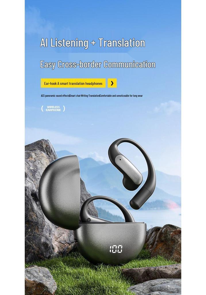 M118 AI Smart Translation Earbuds with Long Battery Life and Display, Semi-in-ear, Ear-hook Bluetooth.
