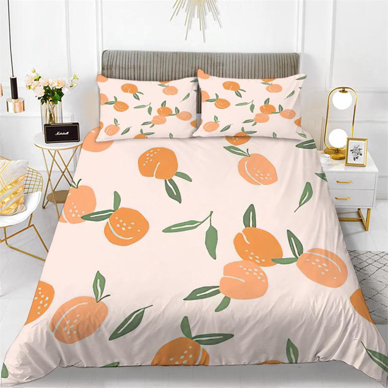 Niedliches Schickes Frucht-Bettwäscheset für Kinder Mädchen Jungen Zimmerdekor Tropischer Ananas Kirsche Granatapfel Druck Bettbezug Kissenbezüge
