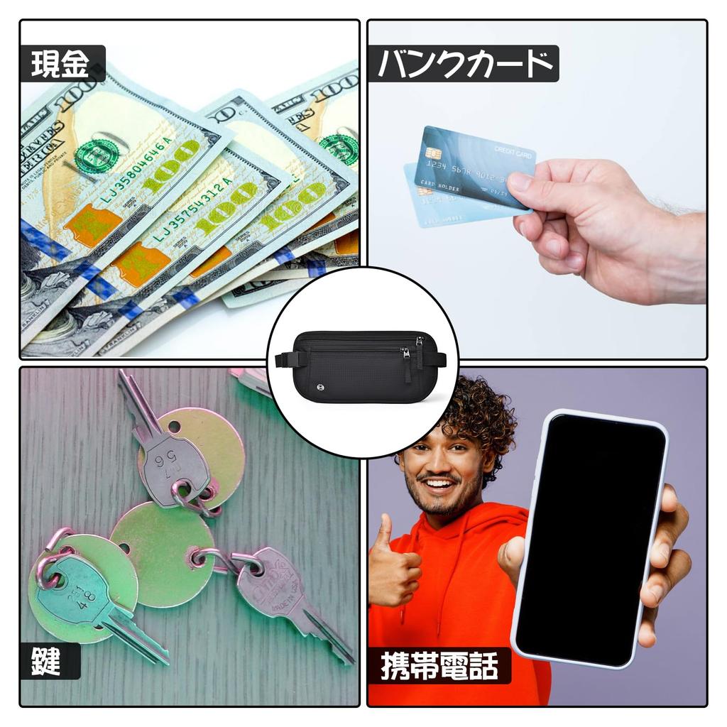 Nalaina Security Waist Pouch with Hidden Secret Travel Small Item Valuables Black Pouch, RFID, Ultra-Lightweight, Ultra-Thin, Pouch, Pouch,