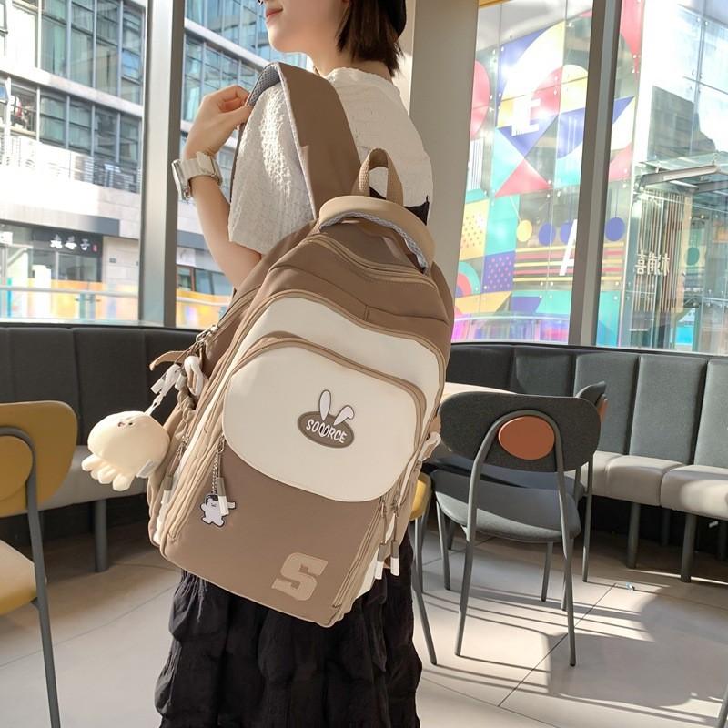 Simple Blocked Color Letter Rabbit Ear Decoration Student Casual Backpack