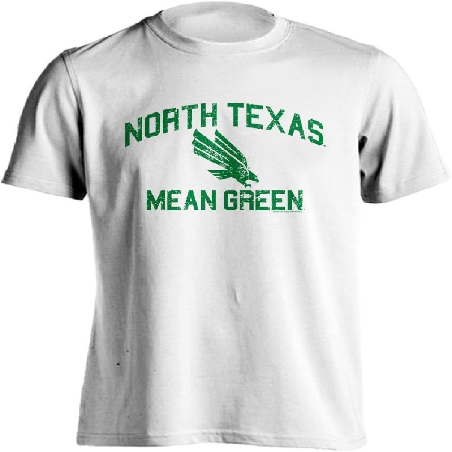 Sport Your Gear-Men s North Texas Mean Green Retro Distressed Short Sleeve T Shirt Large White S