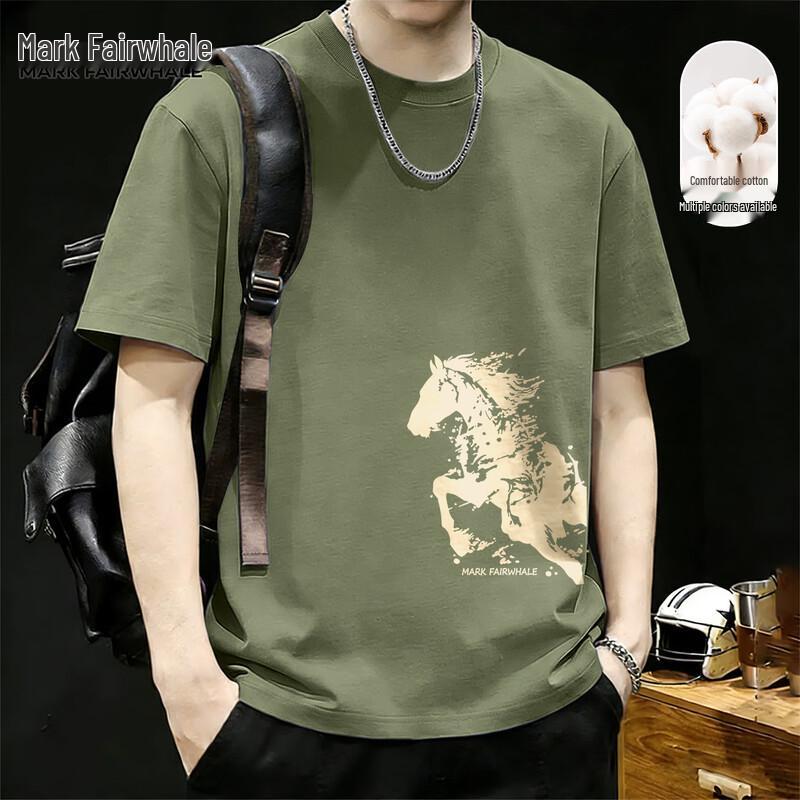 

Mark Huafei Men s Pure Cotton Graphic Short Sleeve T-shirt M