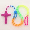 Fashion Rosary Beads Cross Pendant Necklace Women Link Chain Plastic Material Necklace Girl Religious Jewelry Party Gift