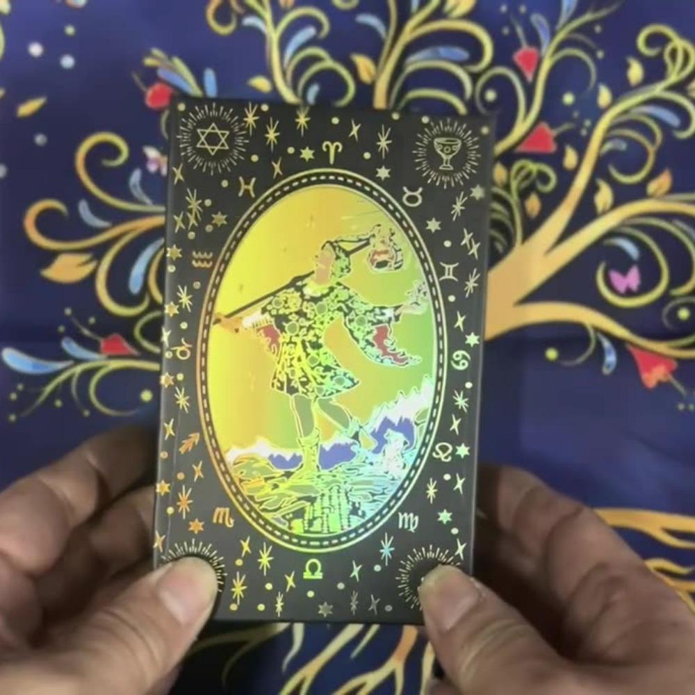 Black Gold Gilded Mystic Tarot Deck, Divination Tool with Luxury Finish 12*7cm 78 Pcs Waterproof Cards Based on Rider System