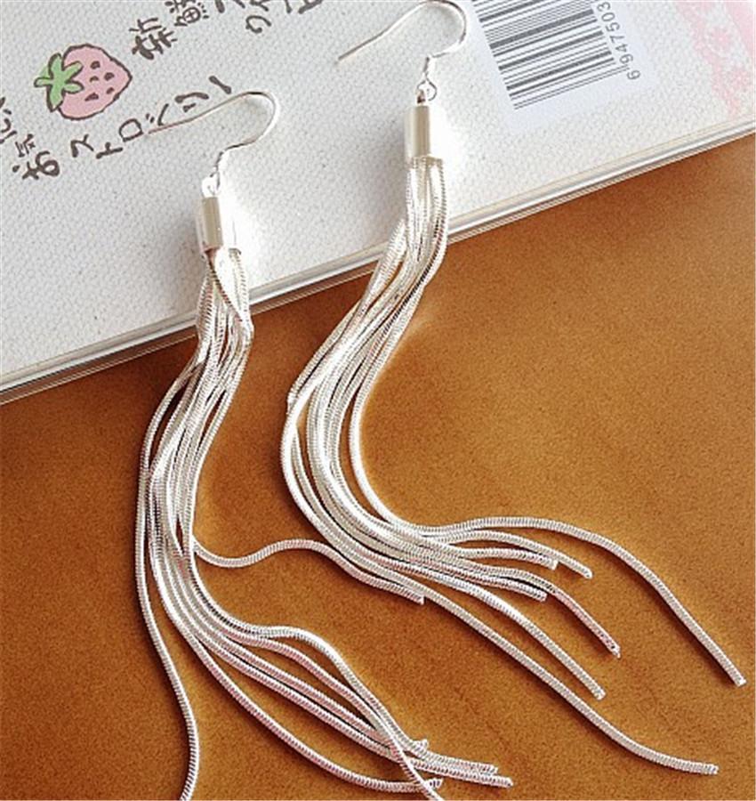 Silver Geometric Tassel Earrings For Women Summer Jewelry Gift