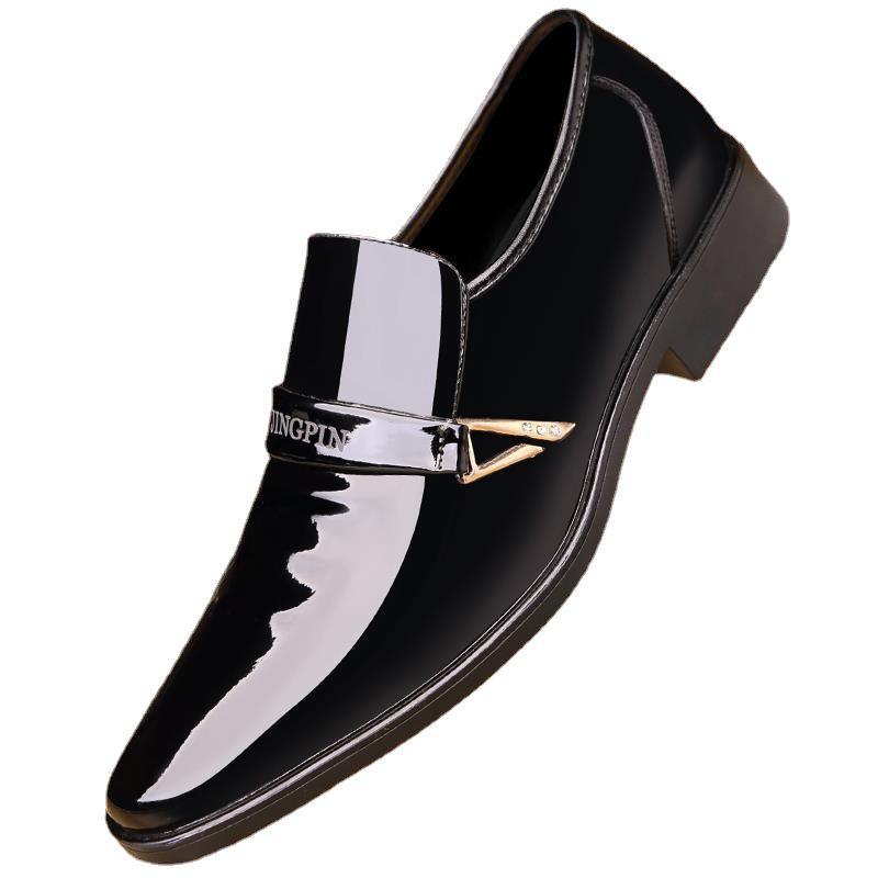 Men's Korean Style Patent Leather Pointed Toe Casual Business Slip-On Shoes