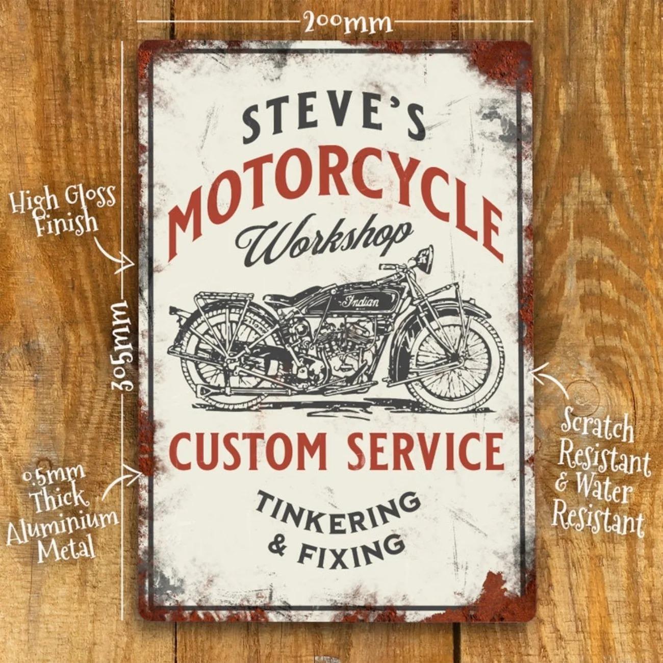 

Vintage Motorcycle Metal Sign, Retro Garage Wall Decor, Customizable Biker Plaque красный