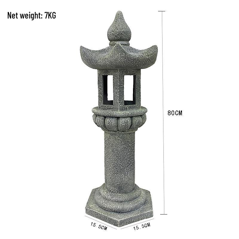 Zen Solar Stone Pagoda Lantern - Outdoor Resin Ornament for Garden and Courtyard Decor