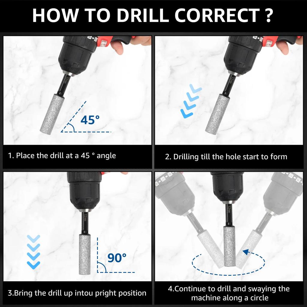 12Pcs 5-12mm Dry Diamond Drill Bits Set Vacuum Brazed Core Drill Bit Kit Quick Change Hex Shank for Porcelain Granite Marble
